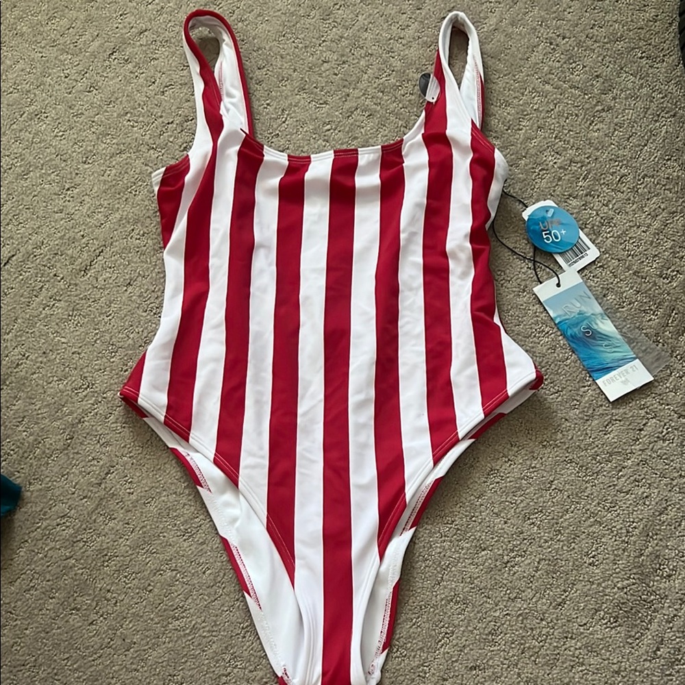 Red and White Striped Swimsuit